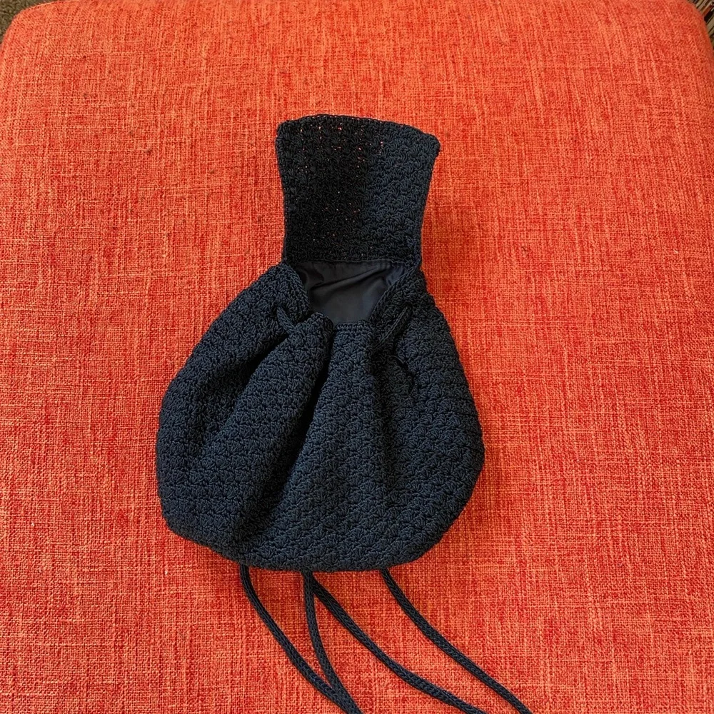 VTG 90s The Sak Black Crochet Backpack Bag Mini Small